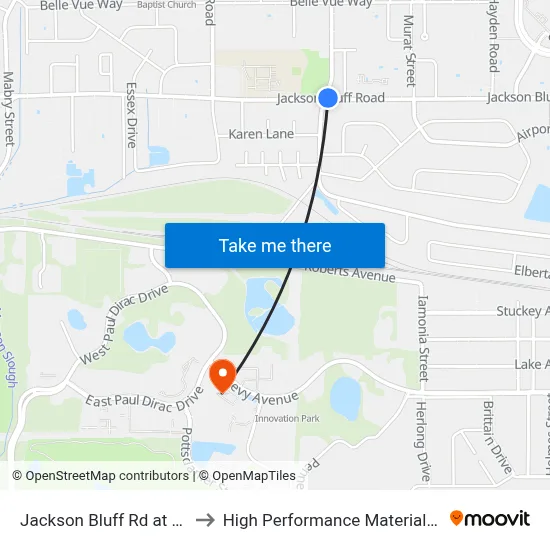 Jackson Bluff Rd at S Lipona Rd Wb to High Performance Materials Research Institute map