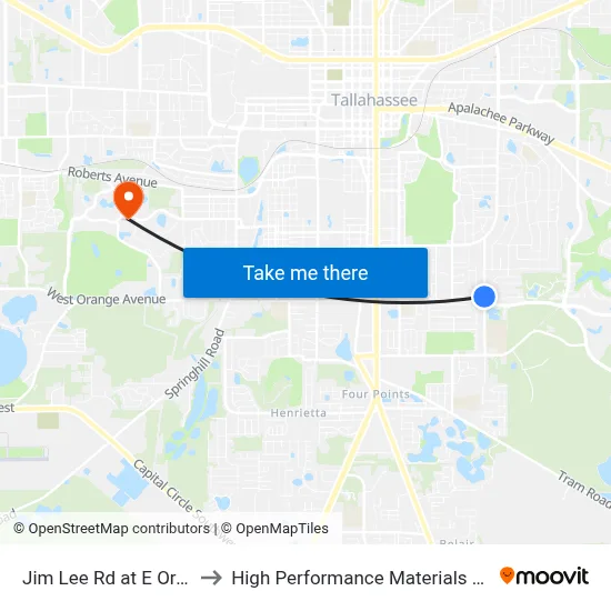 Jim Lee Rd at E Orange Ave Sb to High Performance Materials Research Institute map