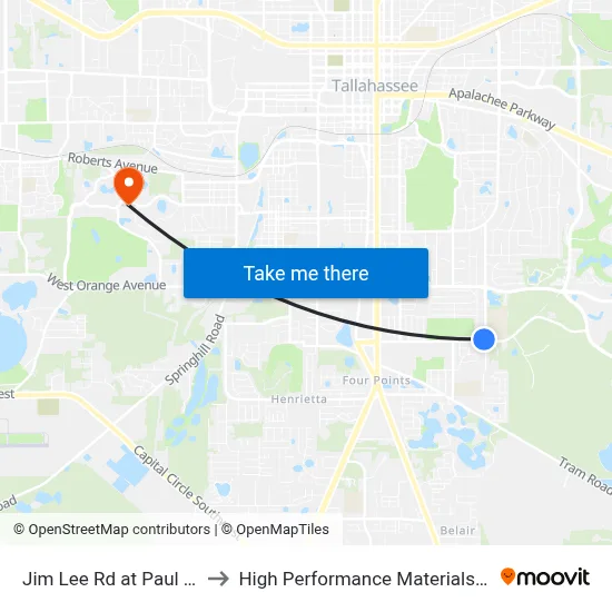 Jim Lee Rd at Paul Russell Rd Sb to High Performance Materials Research Institute map