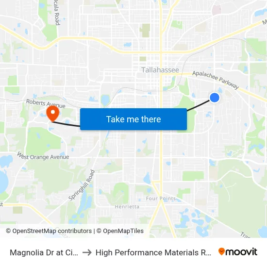 Magnolia Dr at Circle Dr Nb to High Performance Materials Research Institute map