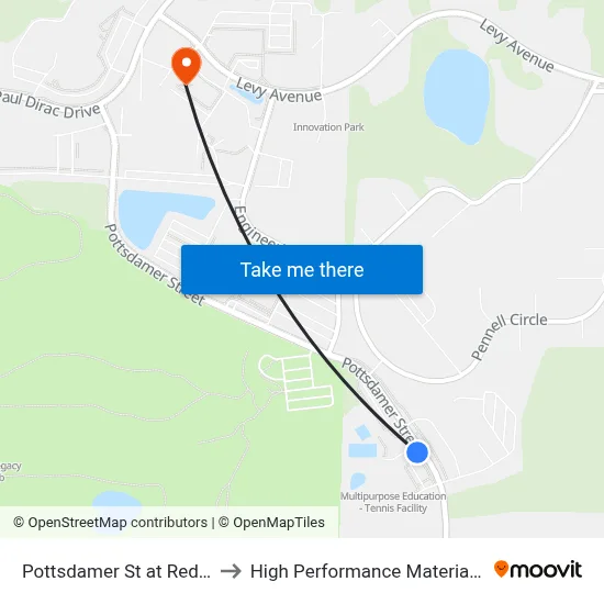 Pottsdamer St at Red Barber Plaza Sb to High Performance Materials Research Institute map