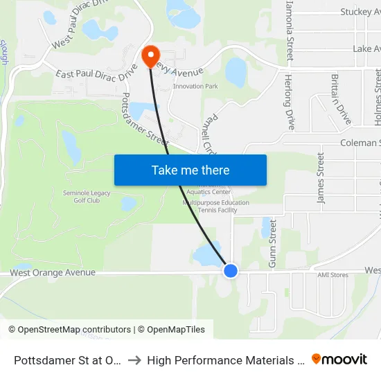 Pottsdamer St at Orange Ave Sb to High Performance Materials Research Institute map