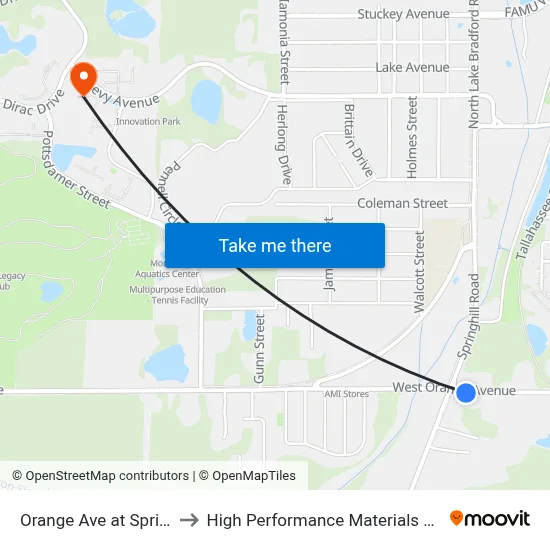 Orange Ave at Springhill Rd Eb to High Performance Materials Research Institute map