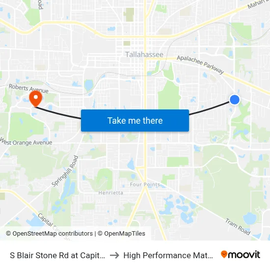 S Blair Stone Rd at Capital Commerce Center Nb to High Performance Materials Research Institute map