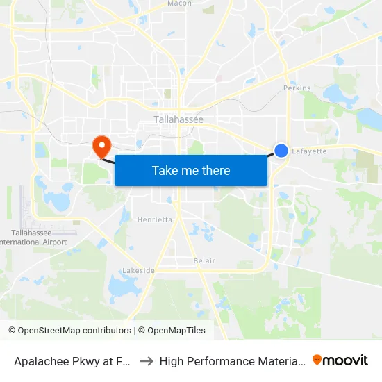 Apalachee Pkwy at Forest Tower Dr Eb to High Performance Materials Research Institute map