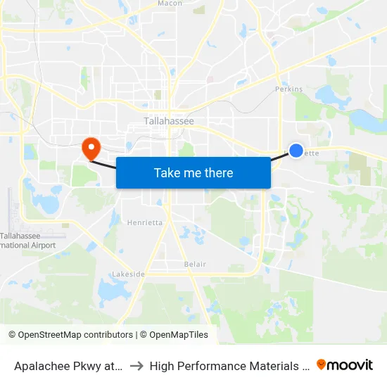 Apalachee Pkwy at Carrin Dr Wb to High Performance Materials Research Institute map