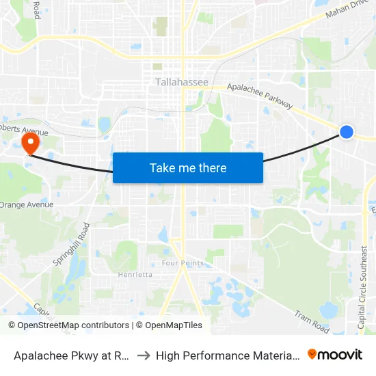 Apalachee Pkwy at Richardson Rd Wb to High Performance Materials Research Institute map