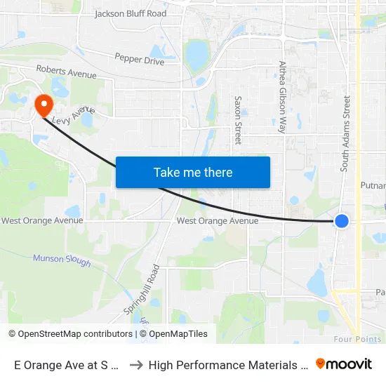 E Orange Ave at S Adams St Wb to High Performance Materials Research Institute map