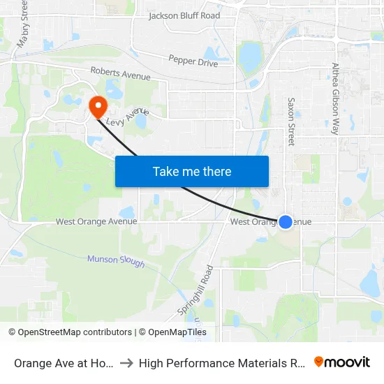 Orange Ave at Holton St Wb to High Performance Materials Research Institute map