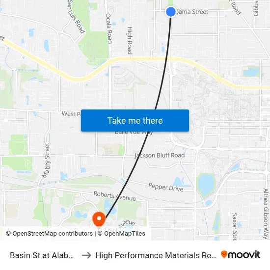 Basin St at Alabama St Nb to High Performance Materials Research Institute map