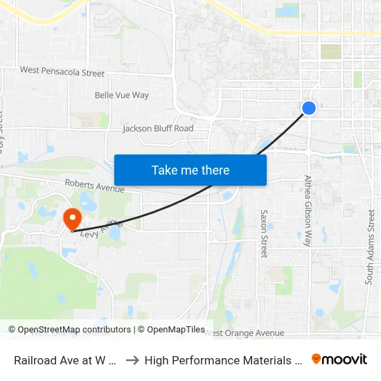Railroad Ave at W Gaines St Sb to High Performance Materials Research Institute map