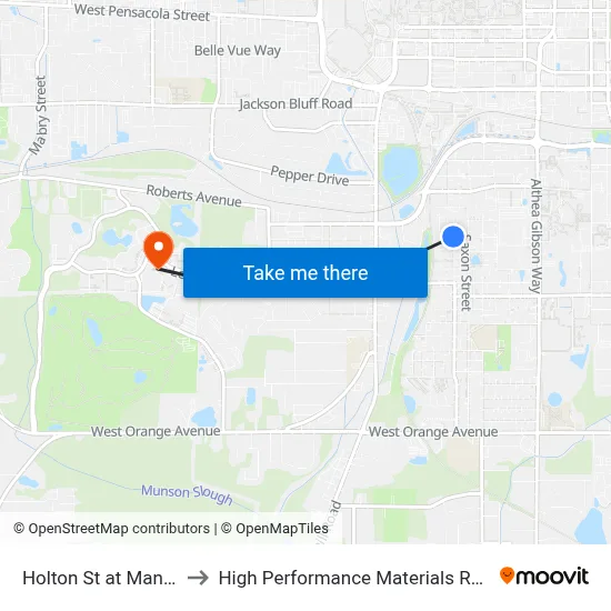 Holton St at Manatee St Sb to High Performance Materials Research Institute map