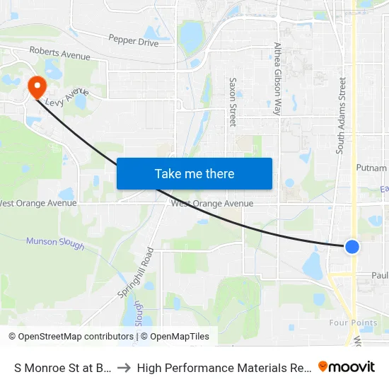 S Monroe St at Bass St Sb to High Performance Materials Research Institute map