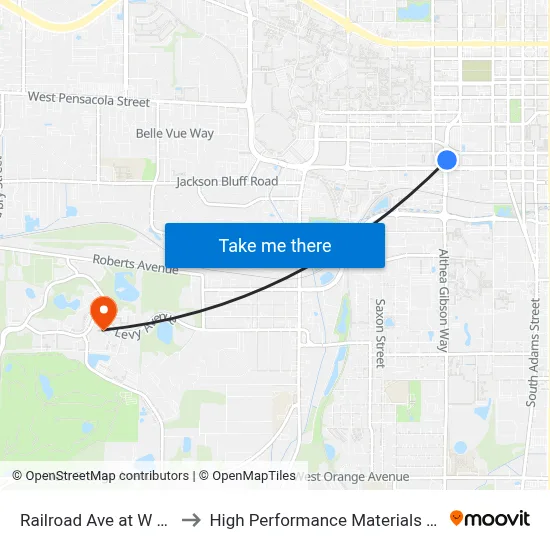 Railroad Ave at W Gaines St Nb to High Performance Materials Research Institute map