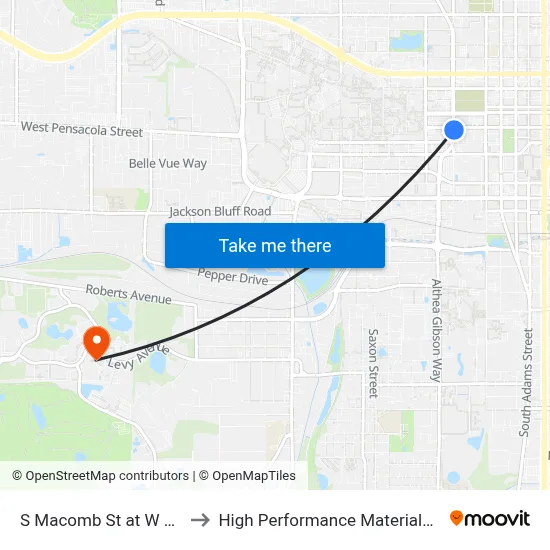 S Macomb St at W College Ave Nb to High Performance Materials Research Institute map