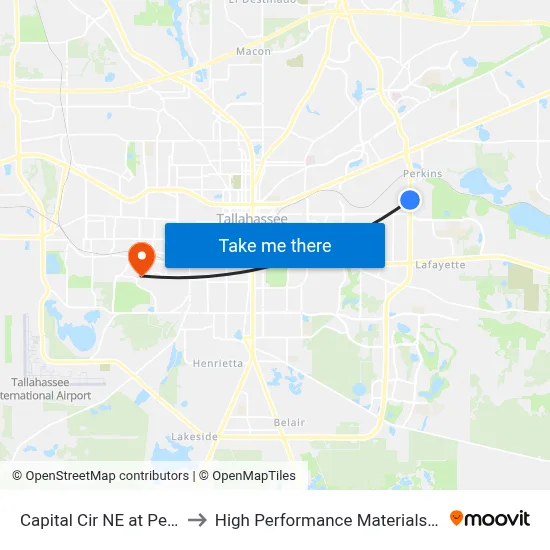 Capital Cir NE at Pedlers Alley Sb to High Performance Materials Research Institute map