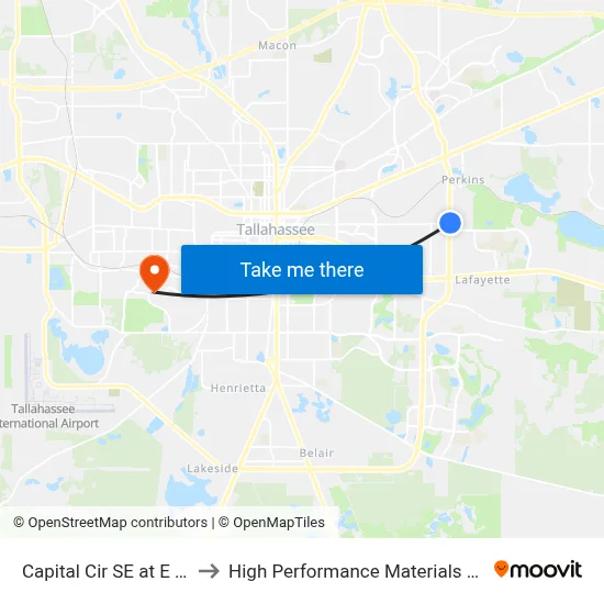 Capital Cir SE at E Park Ave Nb to High Performance Materials Research Institute map