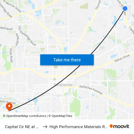Capital Cir NE at Greer Rd Nb to High Performance Materials Research Institute map