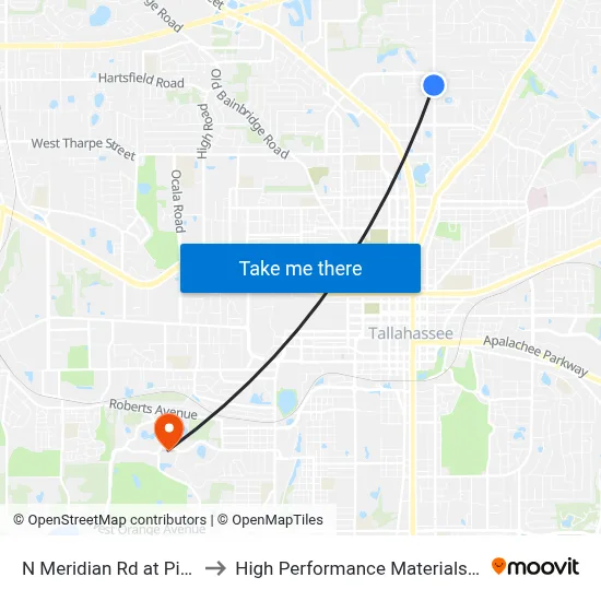 N Meridian Rd at Pinewood Dr Sb to High Performance Materials Research Institute map