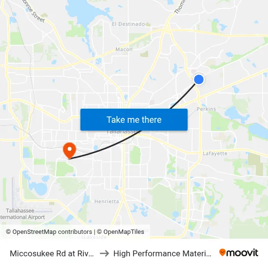 Miccosukee Rd at River Birch Hollow Eb to High Performance Materials Research Institute map