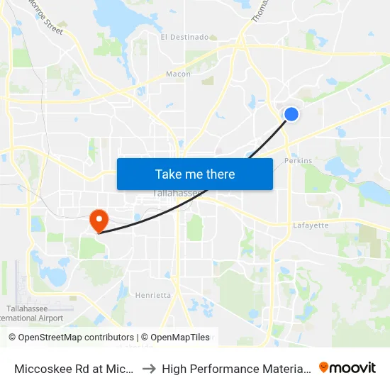 Miccoskee Rd at Miccosukee Loop Eb to High Performance Materials Research Institute map