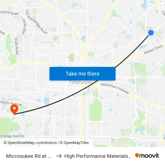 Miccosukee Rd at Riggins Rd Wb to High Performance Materials Research Institute map