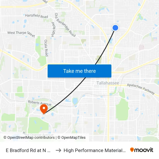 E Bradford Rd at N Meridian Rd Wb to High Performance Materials Research Institute map