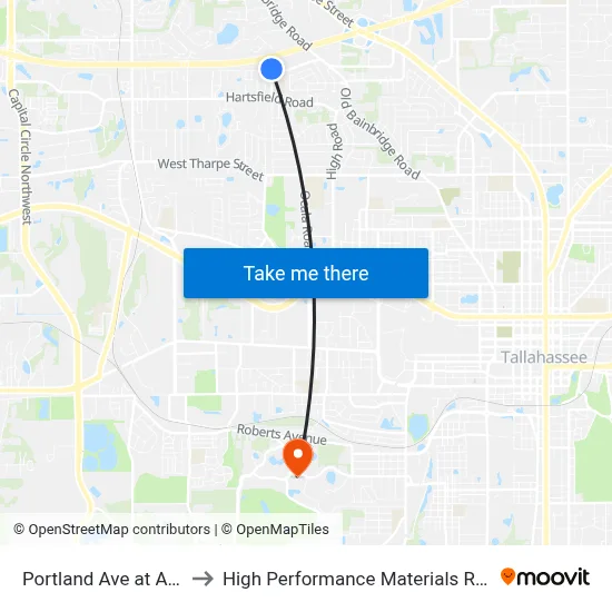 Portland Ave at Atlas Rd Wb to High Performance Materials Research Institute map