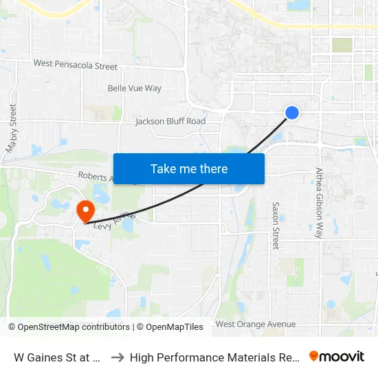 W Gaines St at Gay St Eb to High Performance Materials Research Institute map
