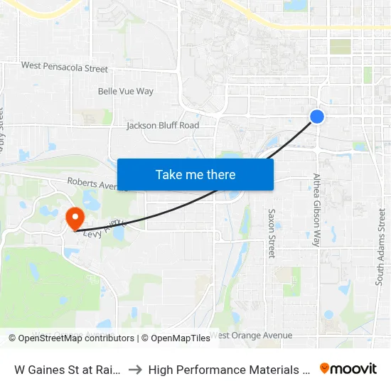W Gaines St at Railroad Ave Eb to High Performance Materials Research Institute map