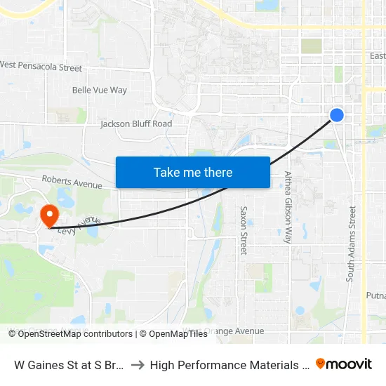 W Gaines St at S Bronough St Eb to High Performance Materials Research Institute map