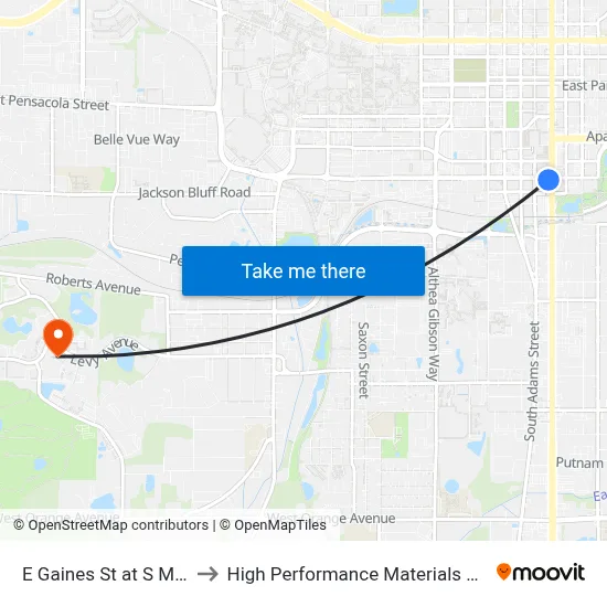 E Gaines St at S Monroe St Eb to High Performance Materials Research Institute map