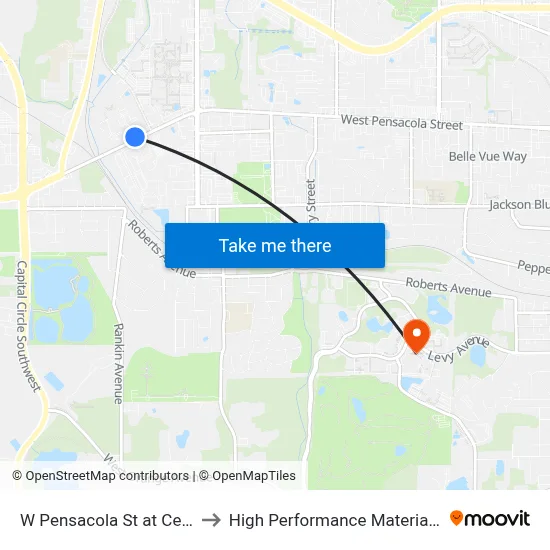 W Pensacola St at Century Park Dr Wb to High Performance Materials Research Institute map