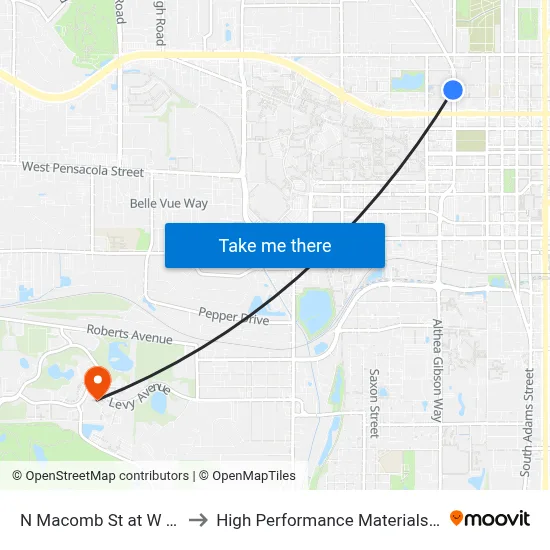 N Macomb St at W Carolina St Sb to High Performance Materials Research Institute map