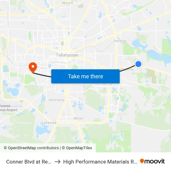 Conner Blvd at Reserve Dr Sb to High Performance Materials Research Institute map