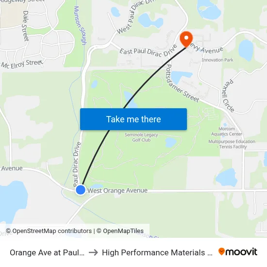 Orange Ave at Paul Dirac Dr Wb to High Performance Materials Research Institute map