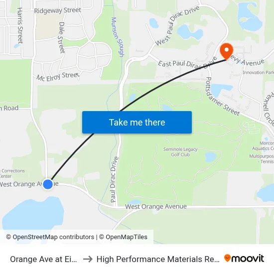 Orange Ave at Eisenhower to High Performance Materials Research Institute map