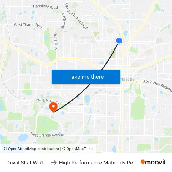 Duval St at W 7th Ave Nb to High Performance Materials Research Institute map