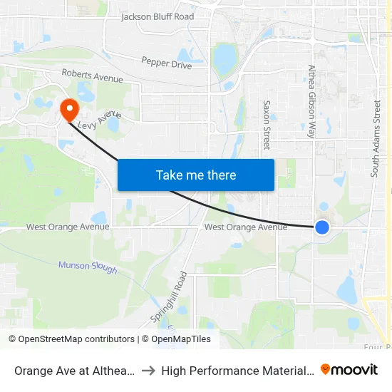 Orange Ave at Althea Gibson Way Wb to High Performance Materials Research Institute map