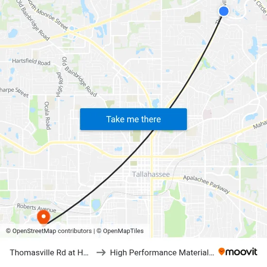 Thomasville Rd at Hermitage Blvd Nb to High Performance Materials Research Institute map