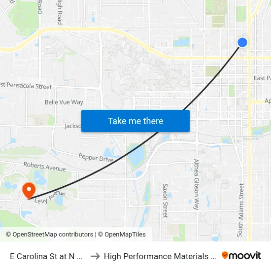 E Carolina St at N Adams St Wb to High Performance Materials Research Institute map