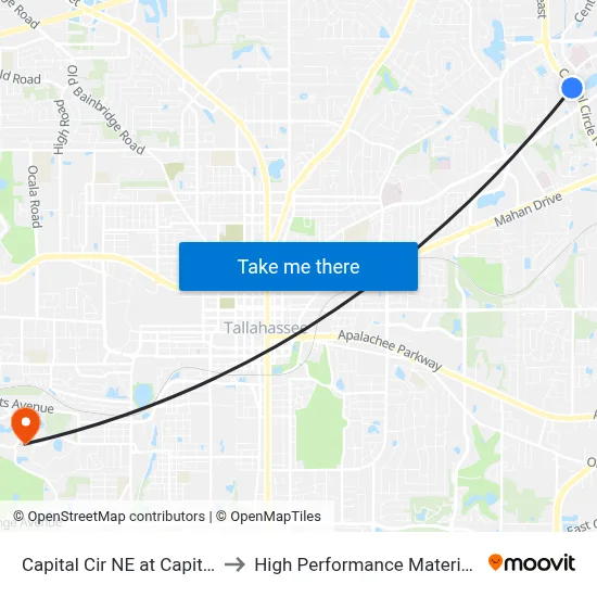 Capital Cir NE at Capital Medical Blvd Sb to High Performance Materials Research Institute map