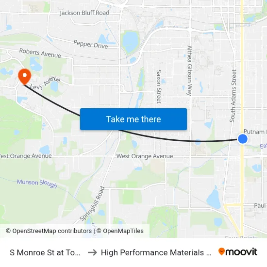 S Monroe St at Town South Nb to High Performance Materials Research Institute map
