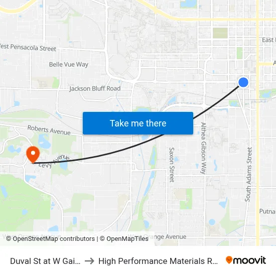 Duval St at W Gaines St Nb to High Performance Materials Research Institute map