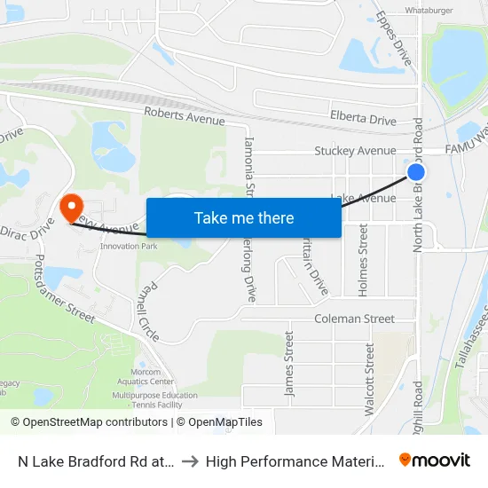 N Lake Bradford Rd at Mccaskill Ave Sb to High Performance Materials Research Institute map