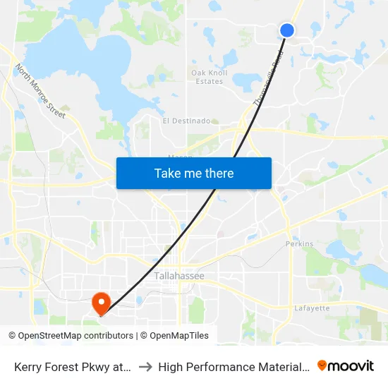 Kerry Forest Pkwy at Thomasville Rd to High Performance Materials Research Institute map