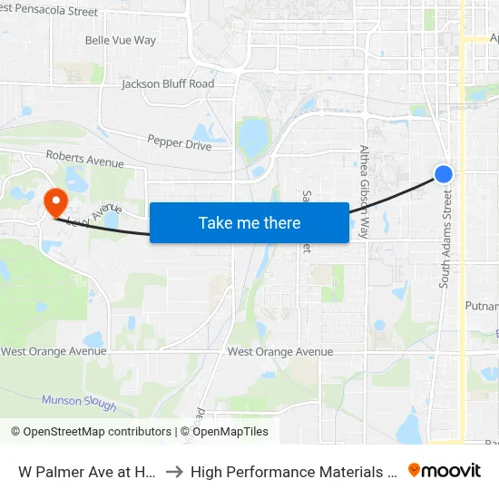 W Palmer Ave at Hudson St Wb to High Performance Materials Research Institute map
