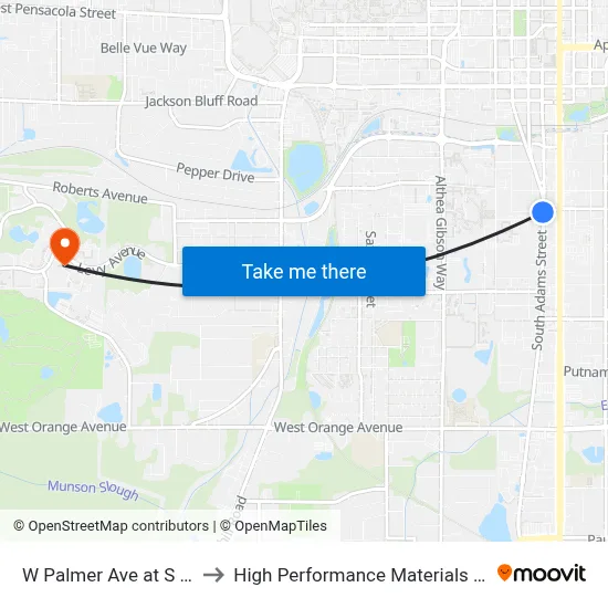 W Palmer Ave at S Adams St Eb to High Performance Materials Research Institute map