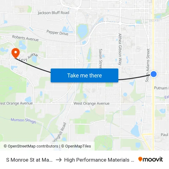 S Monroe St at Magnolia Dr Nb to High Performance Materials Research Institute map