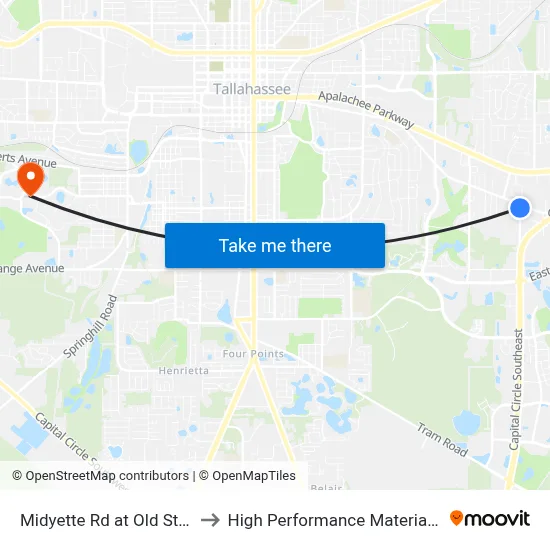 Midyette Rd at Old St Augustine St Nb to High Performance Materials Research Institute map